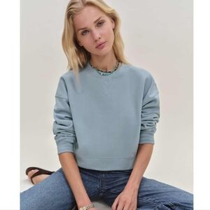 Reformation Grace Cropped Vintage Oversized Crewneck Sweatshirt in Blue Size XS